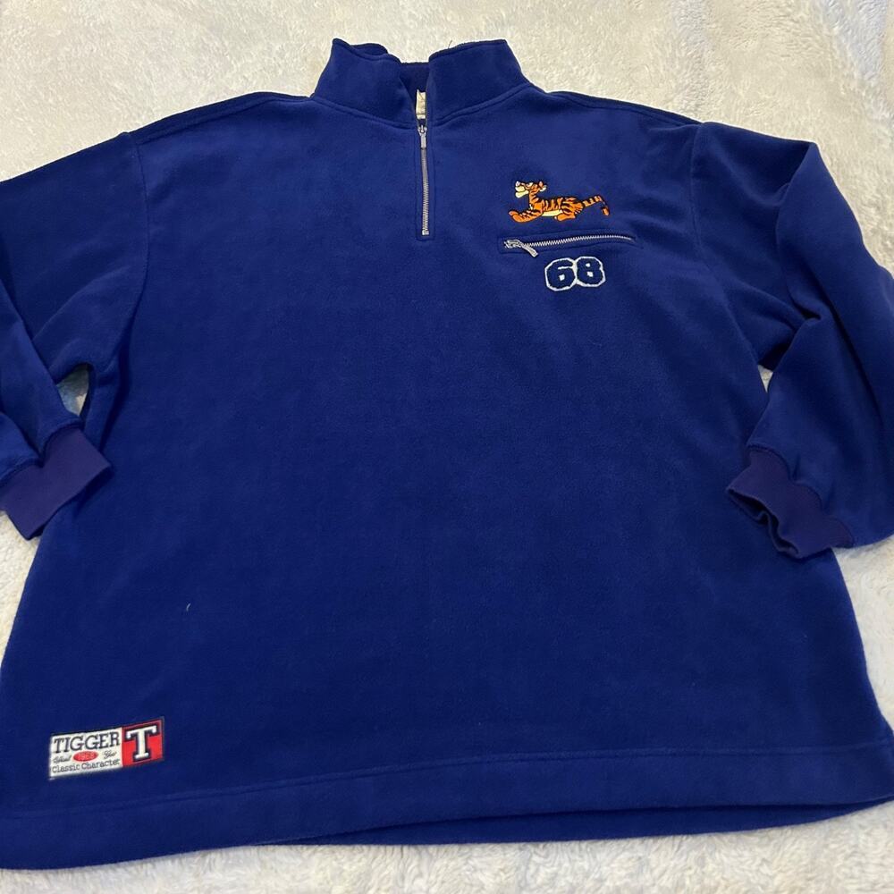 Disney Tiger Embroidered Unisex Fleece Jacket Blue XL Quarter Zip Long Sleeve - Picture 2 of 7